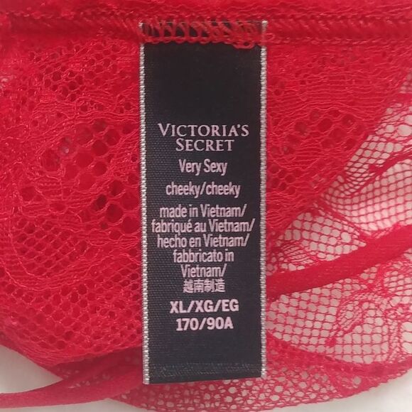 NWOT XL Vintage Victoria's Secret Very Sexy Cheeky Pink/Red Strappy Detail - Picture 16 of 17